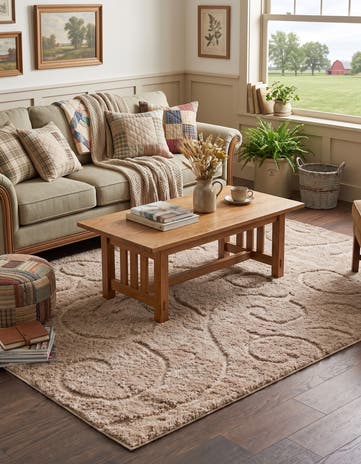 Beige Botanical Shag Rug