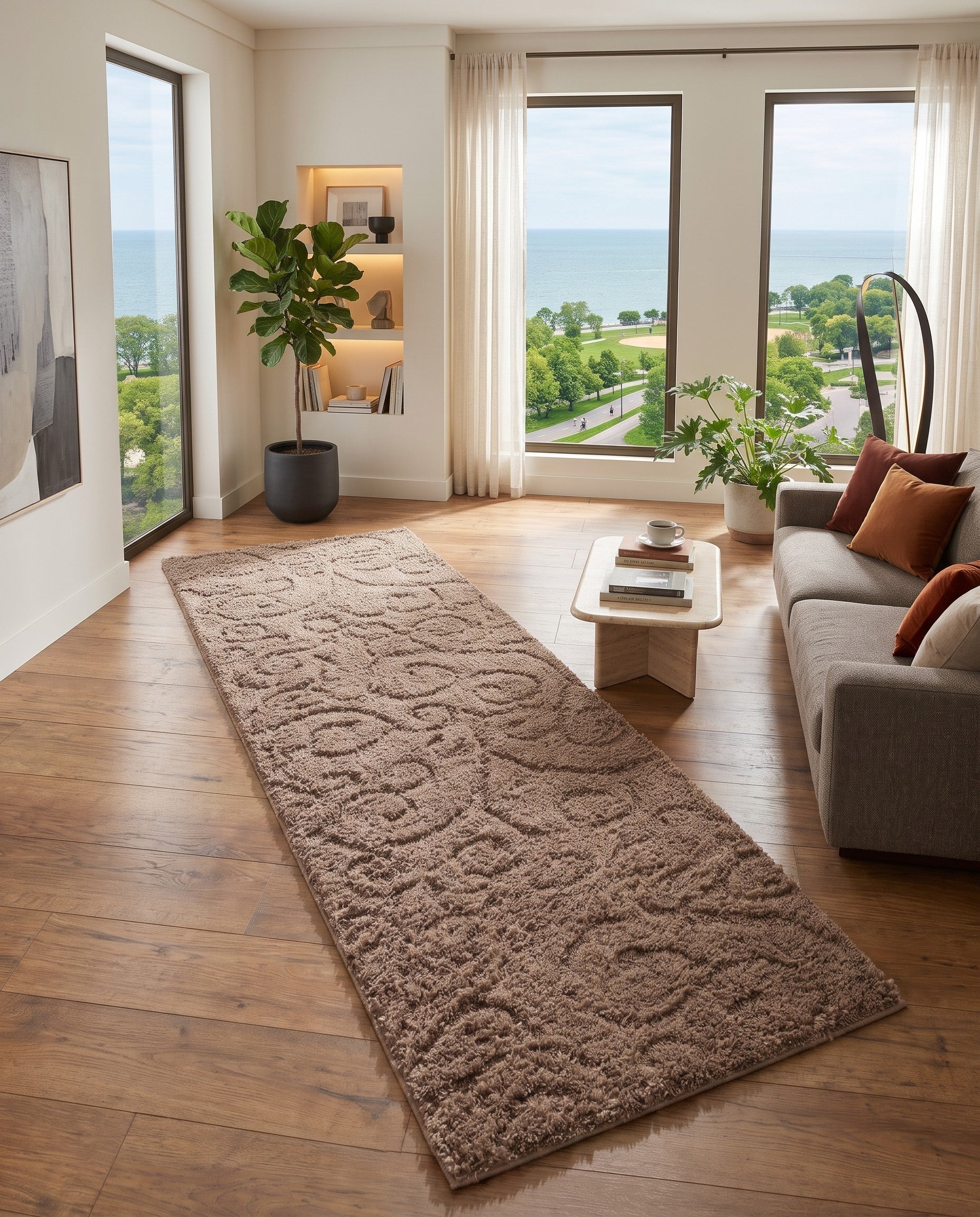 Brown Botanical Shag Runner Rug
