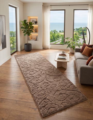 Brown Botanical Shag Runner Rug