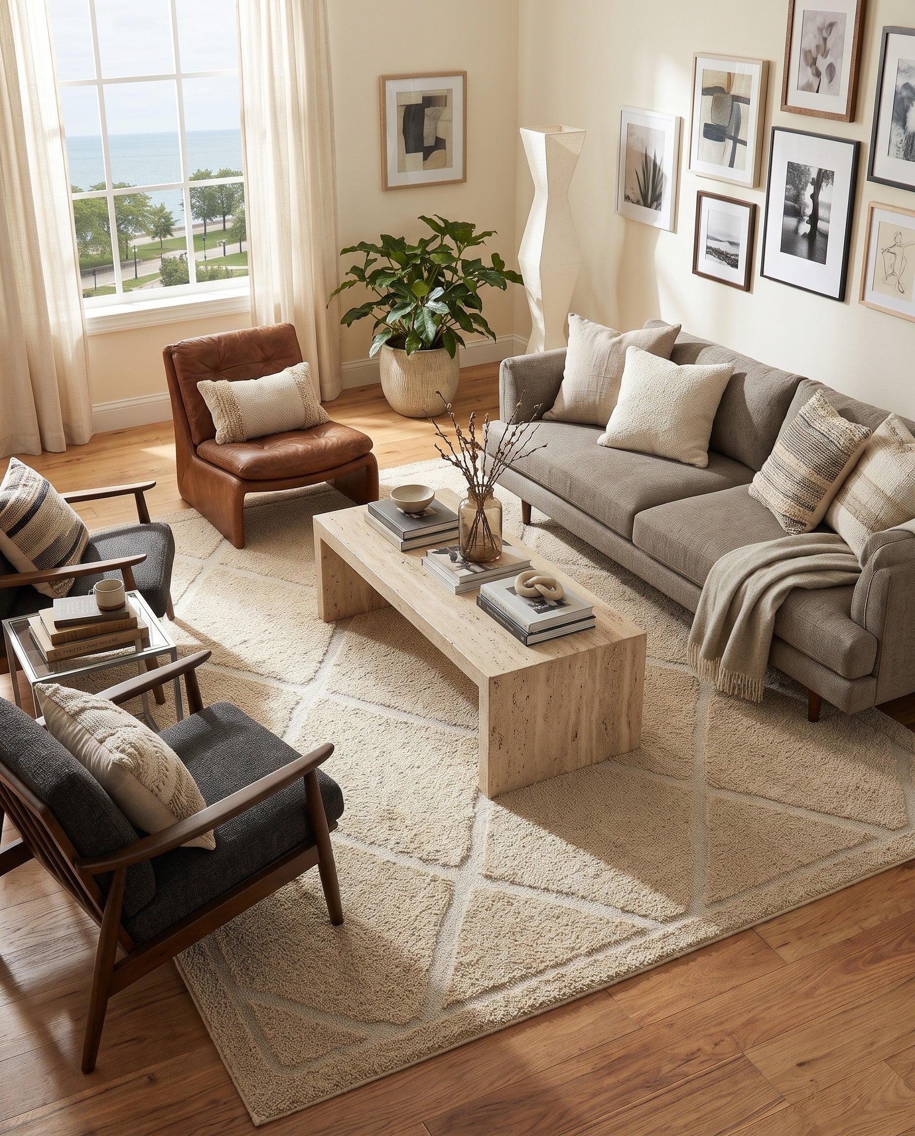 Beige Lattice Shag Rug