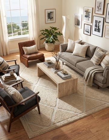 Beige Lattice Shag Rug