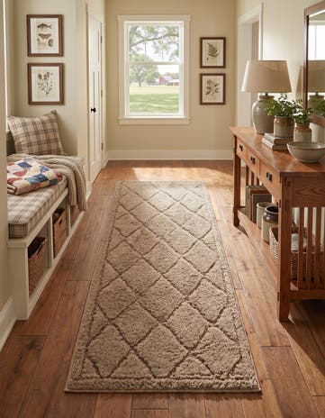 Beige Lattice Shag Runner Rug