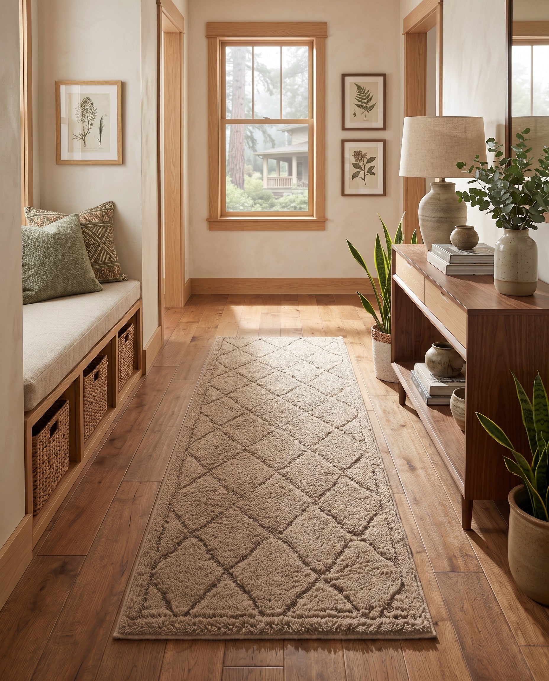 Beige Lattice Shag Runner Rug