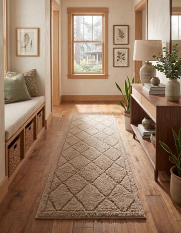 Beige Lattice Shag Runner Rug