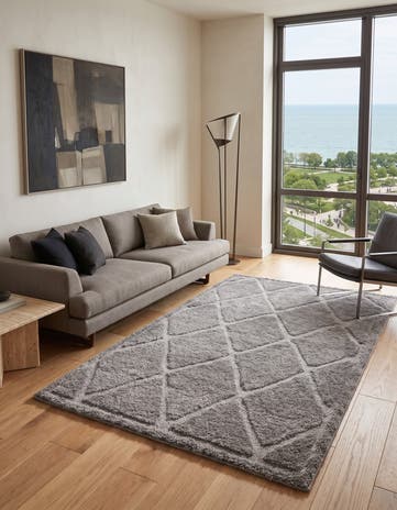 Dark Gray Lattice Shag Rug