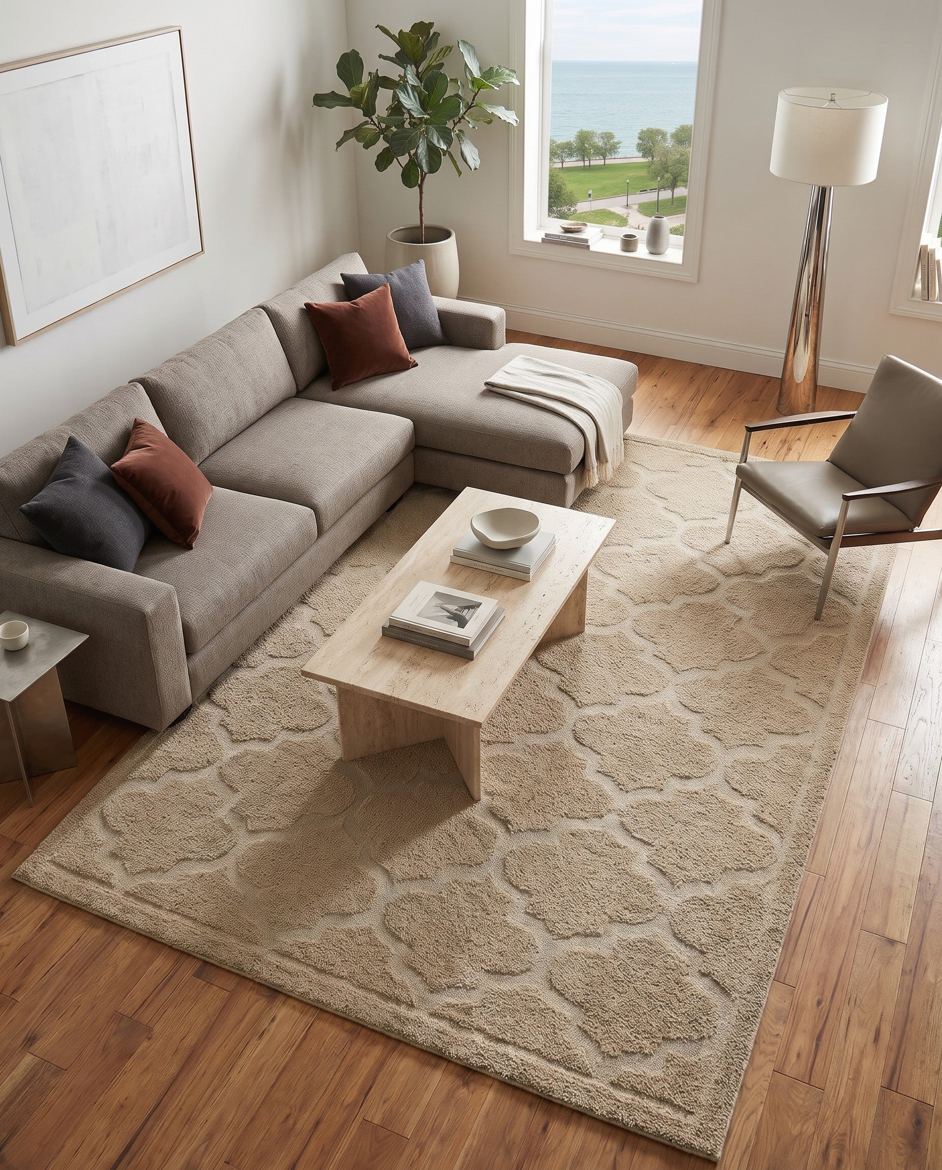 Beige Lattice Shag Rug