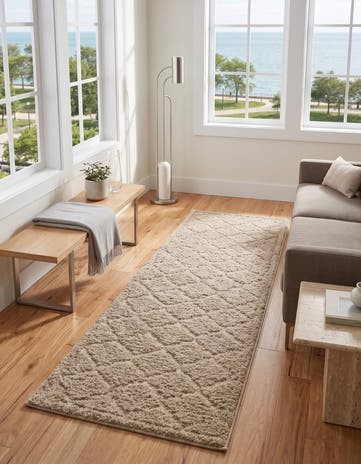 Beige Lattice Shag Runner Rug