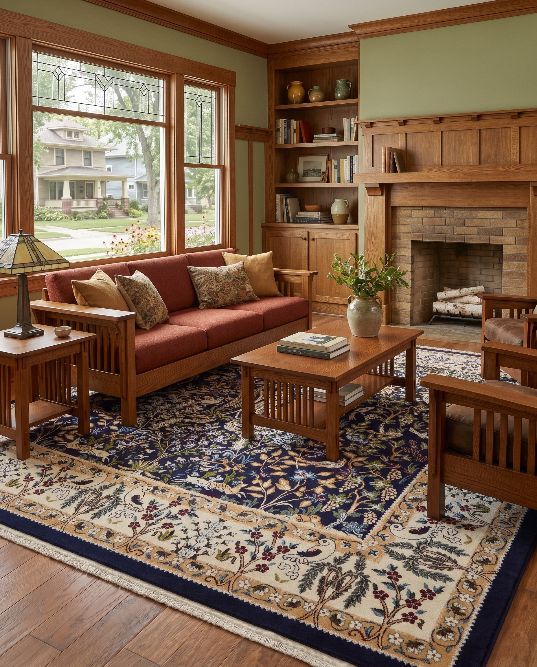 Navy Blue Nain Design Rug