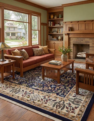 Navy Blue Nain Design Rug