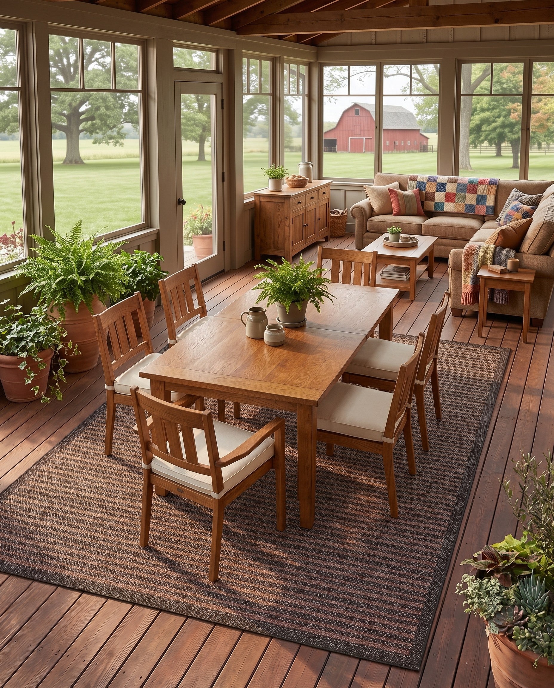 Brown Easy-Clean Border Indoor / Outdoor Rug