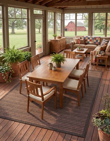 Brown Easy-Clean Border Indoor / Outdoor Rug