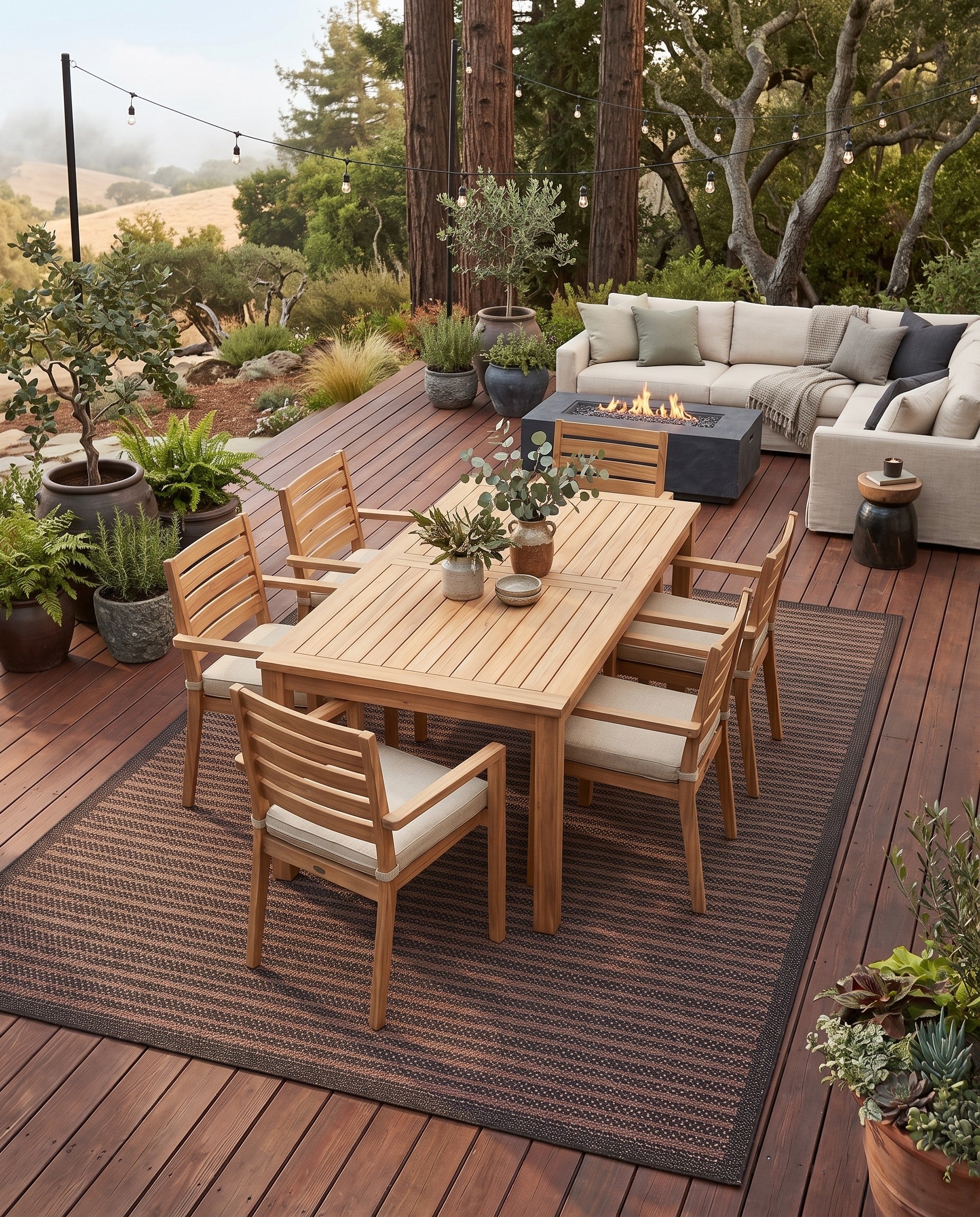 Brown Easy-Clean Border Indoor / Outdoor Rug