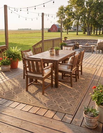 Light Brown Easy-Clean Lattice Indoor / Outdoor Rug