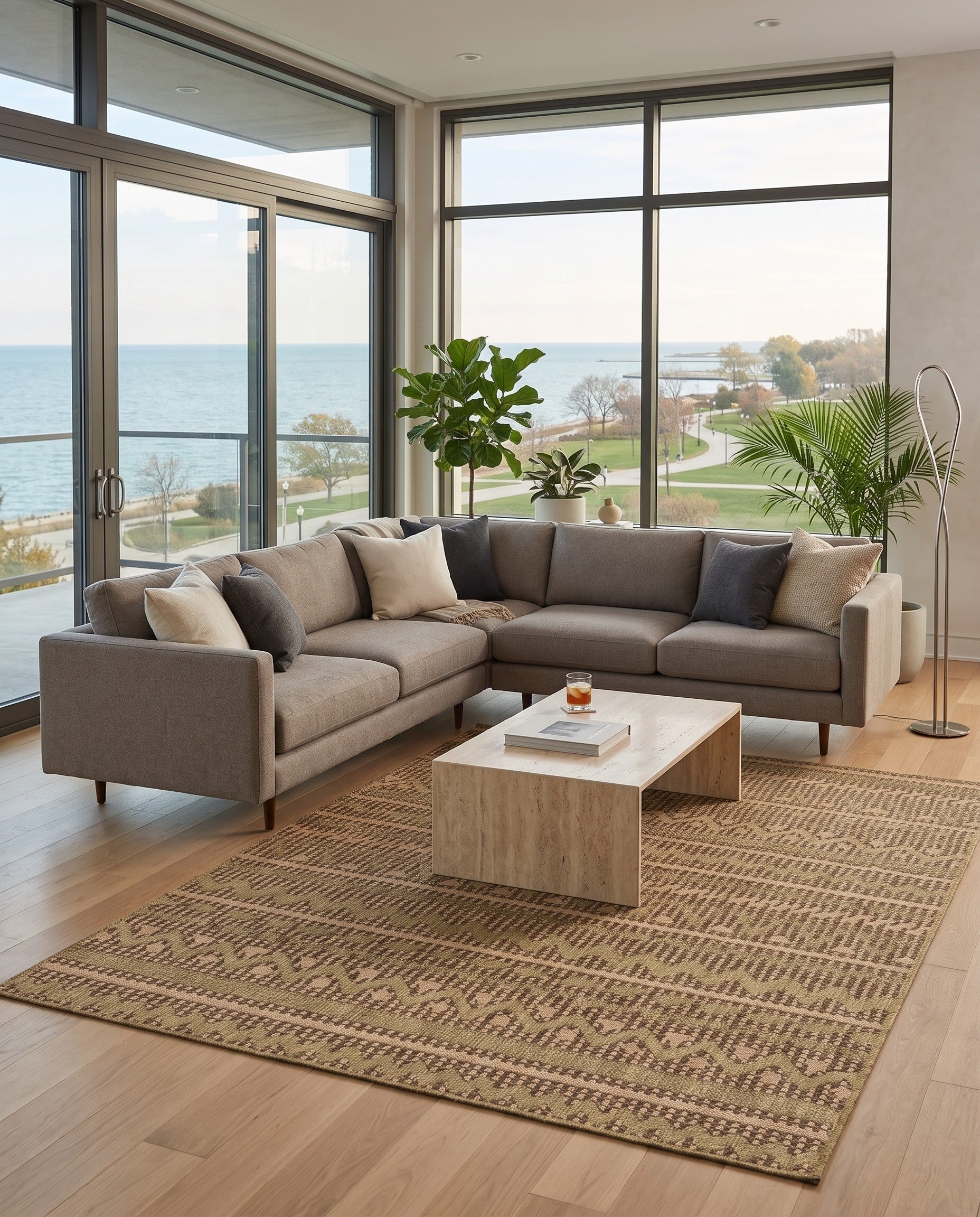 Light Brown Easy-Clean Modern Indoor / Outdoor Rug