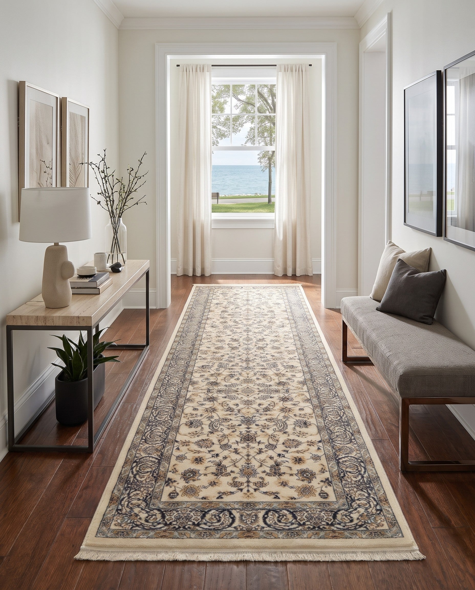 Ivory Nain Design Runner Rug