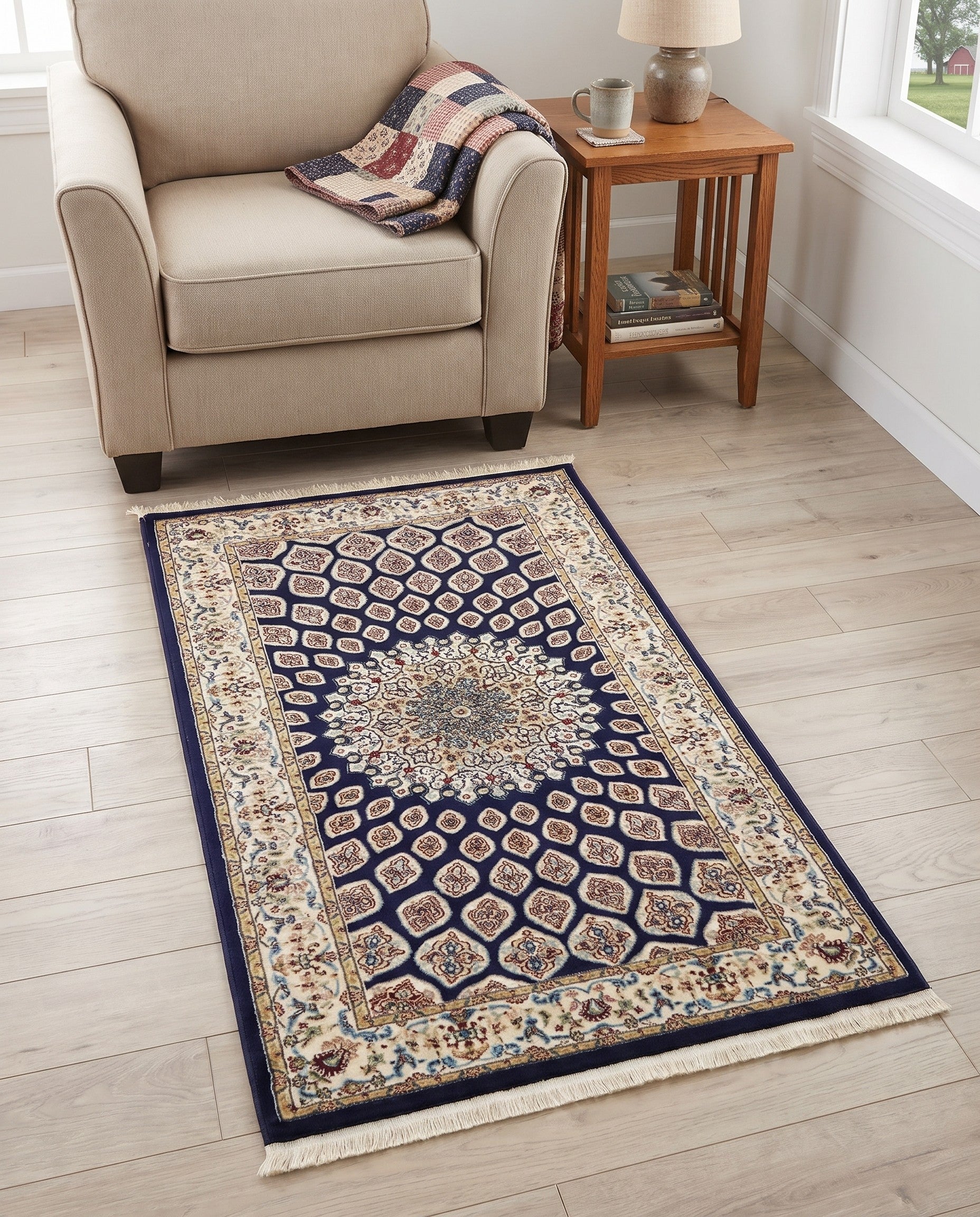 Navy Blue Nain Design Rug
