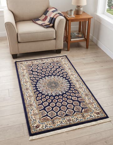 Navy Blue Nain Design Rug