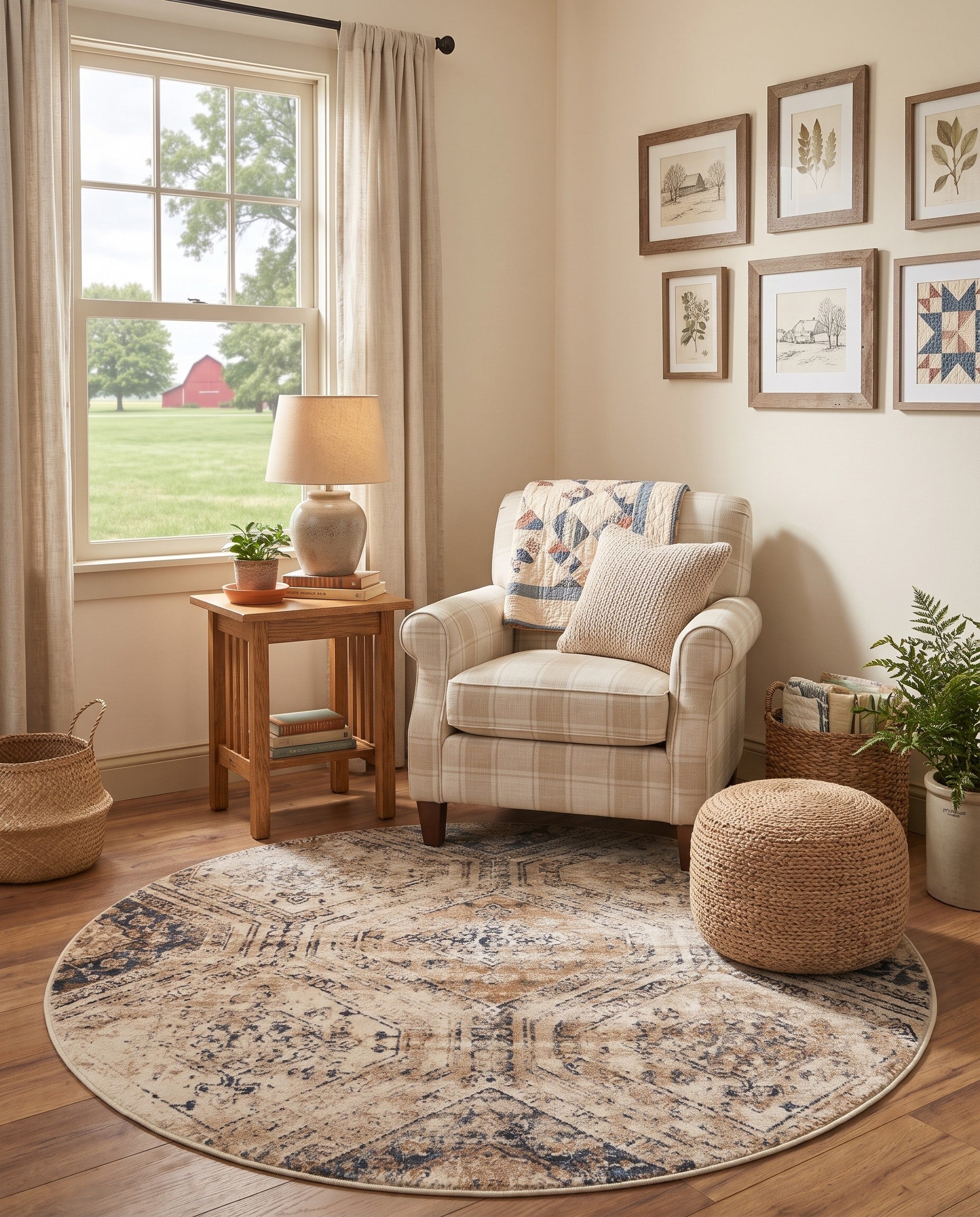 Beige and Blue Eliza Round Rug
