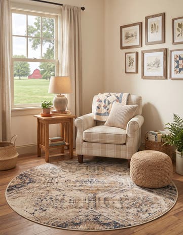 Beige and Blue Eliza Round Rug