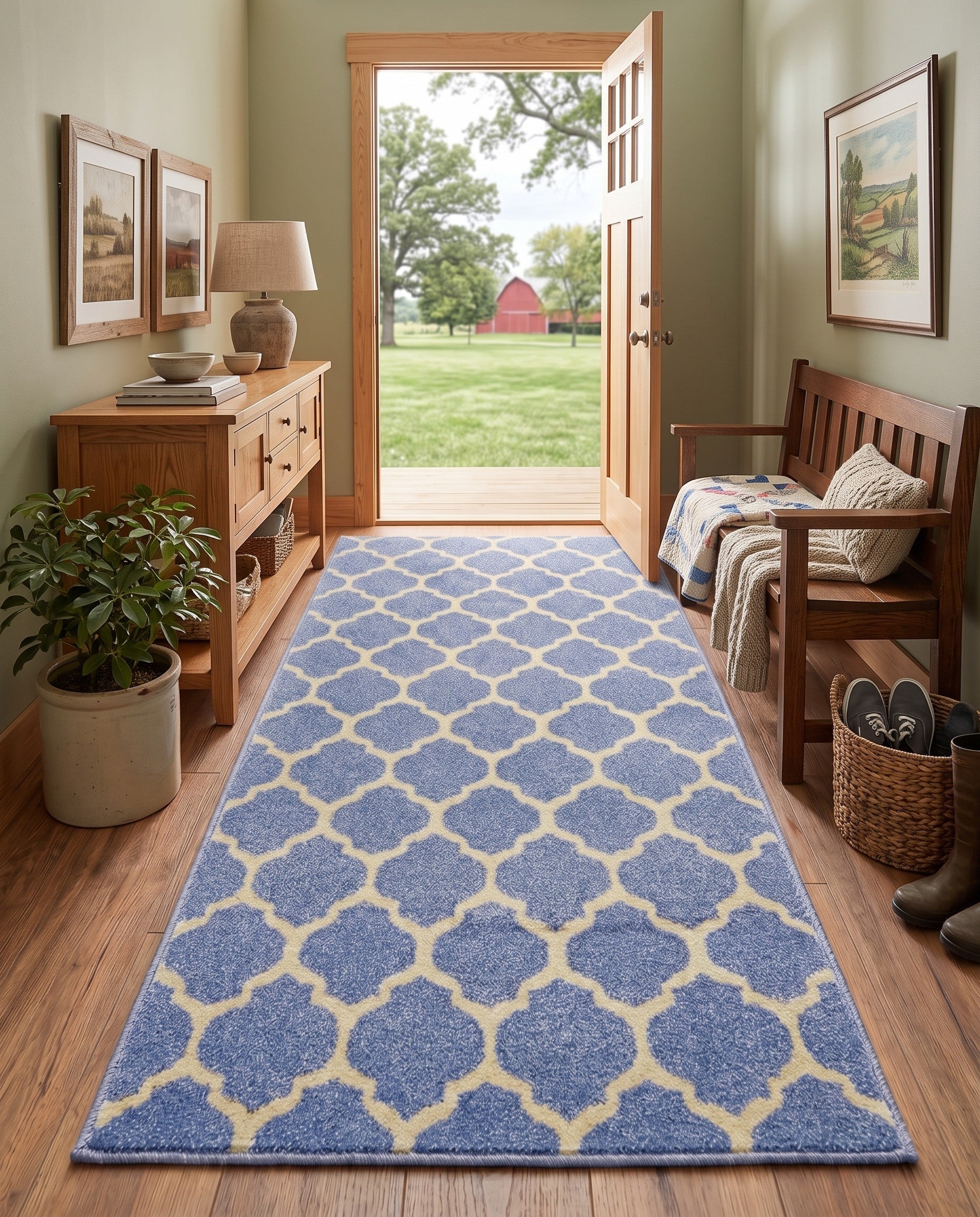 Light Blue Lattice Runner Rug