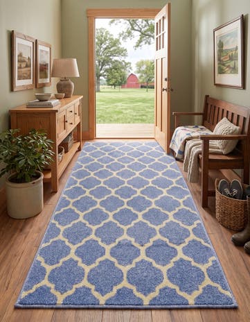 Light Blue Lattice Runner Rug