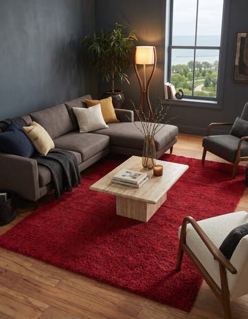 Red Solid Frieze Rug