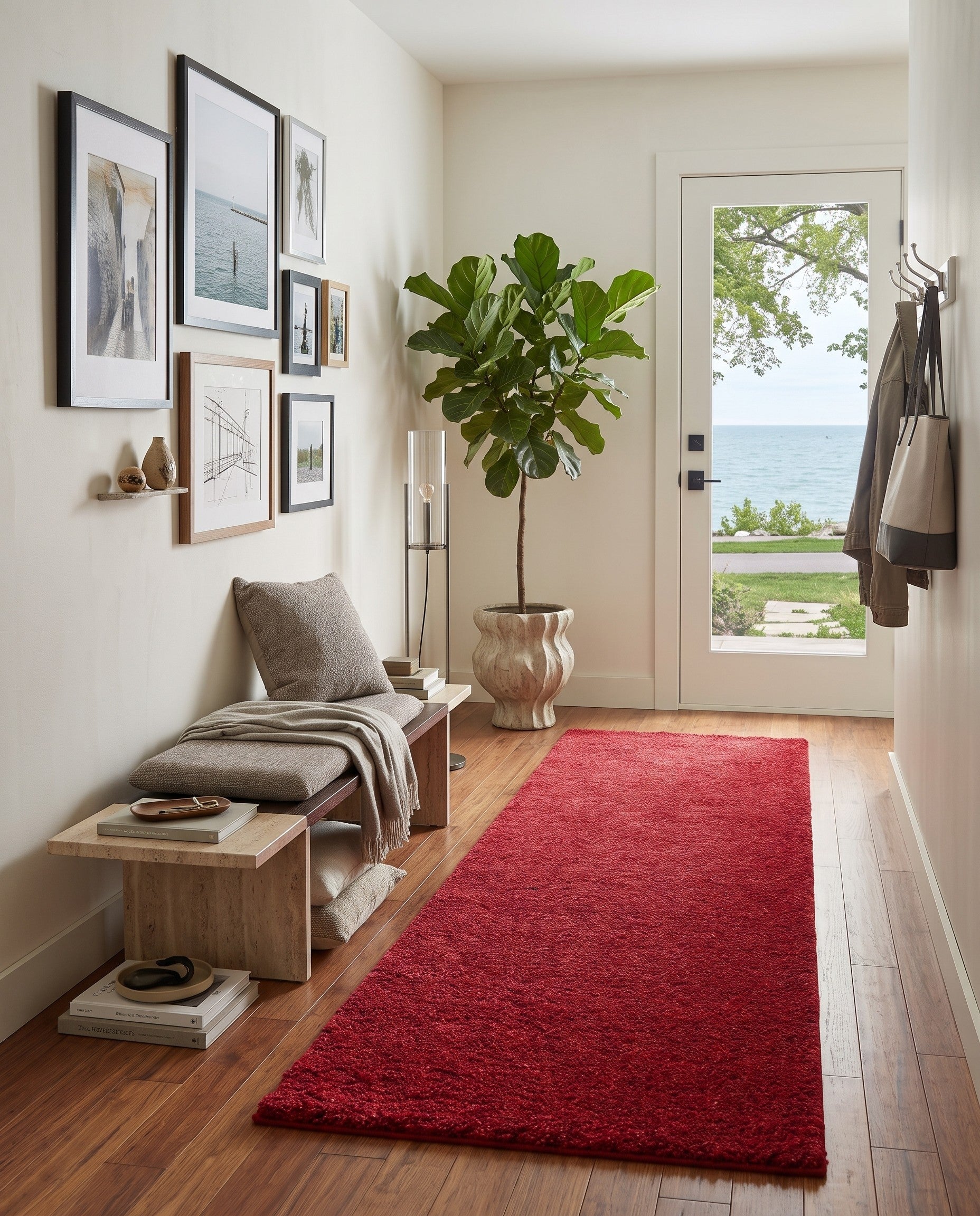 Red Solid Frieze Runner Rug
