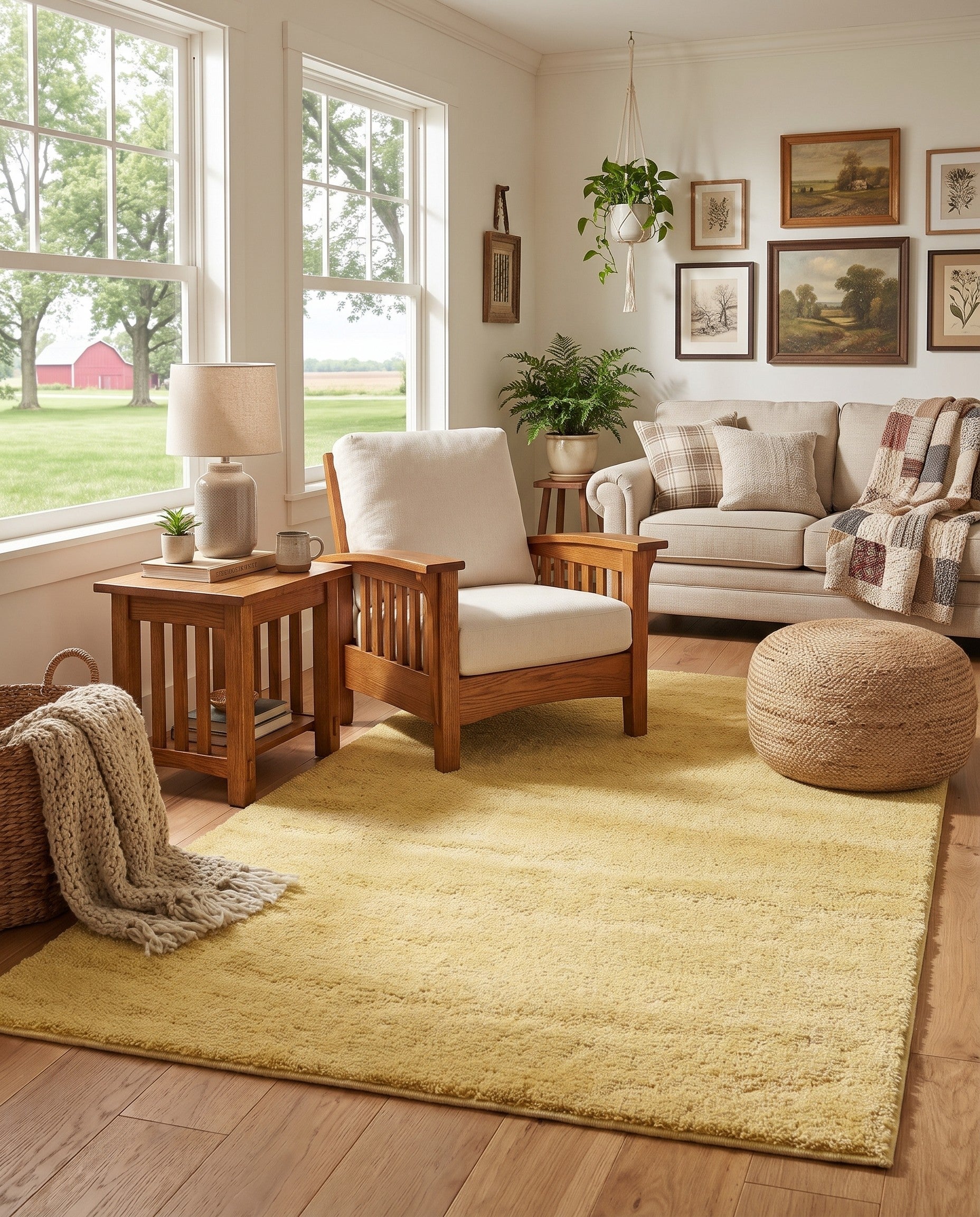 Yellow Solid Frieze Rug