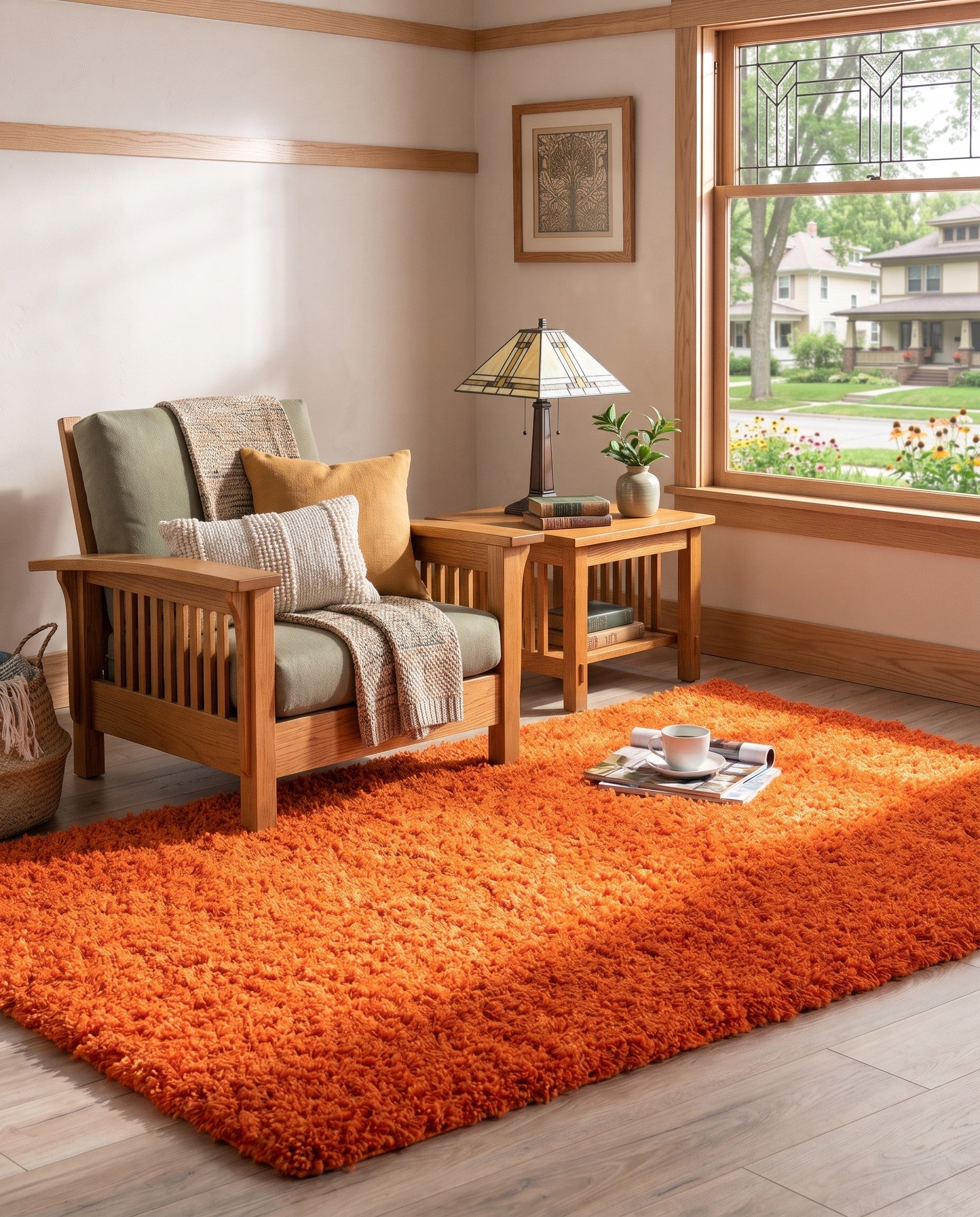 Tiger Orange Solid Shag Rug