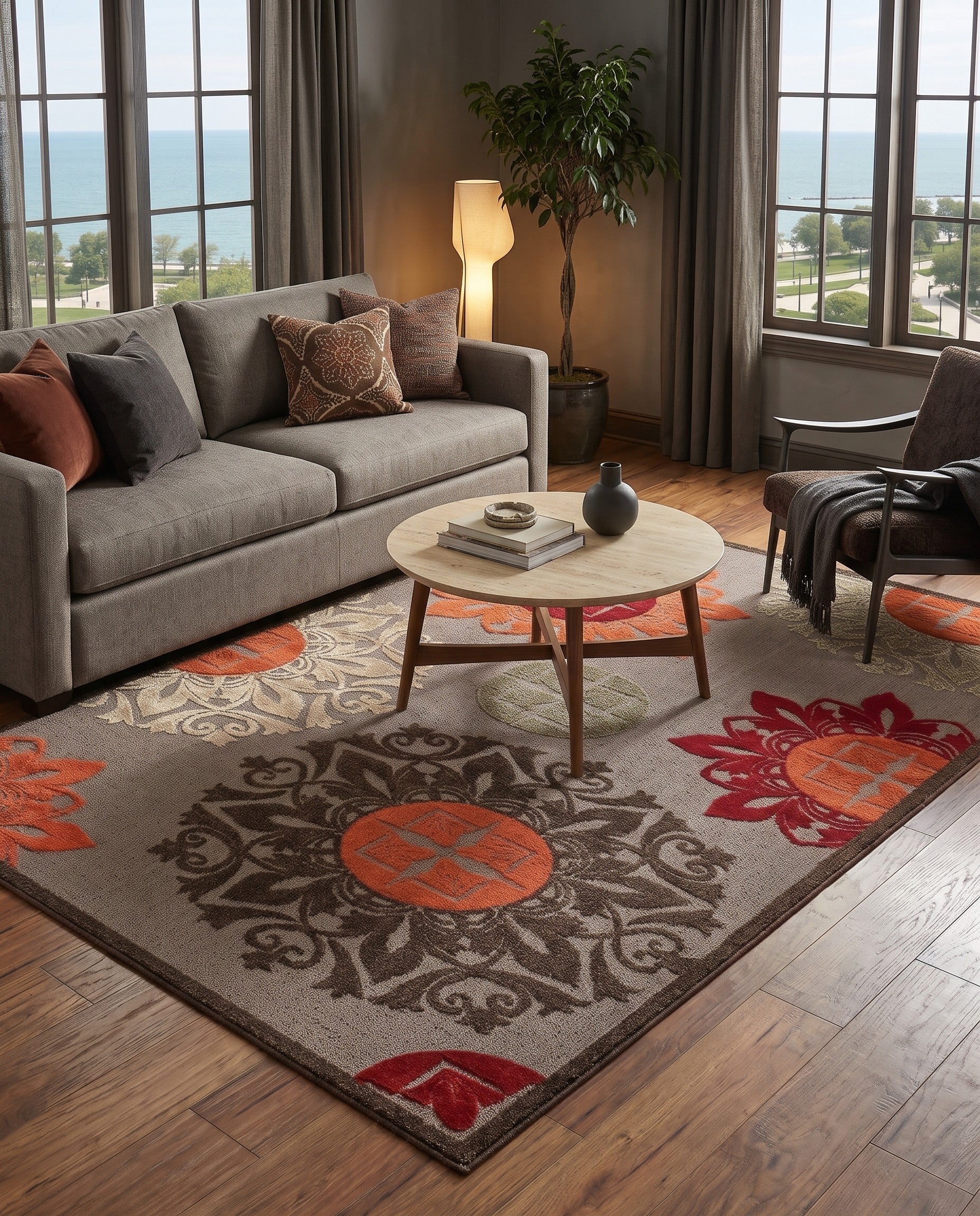 Brown Easy-Clean Modern Indoor / Outdoor Rug