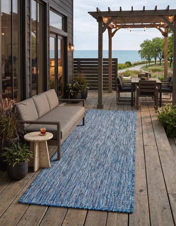 Blue Easy-Clean Solid Indoor / Outdoor Runner Rug