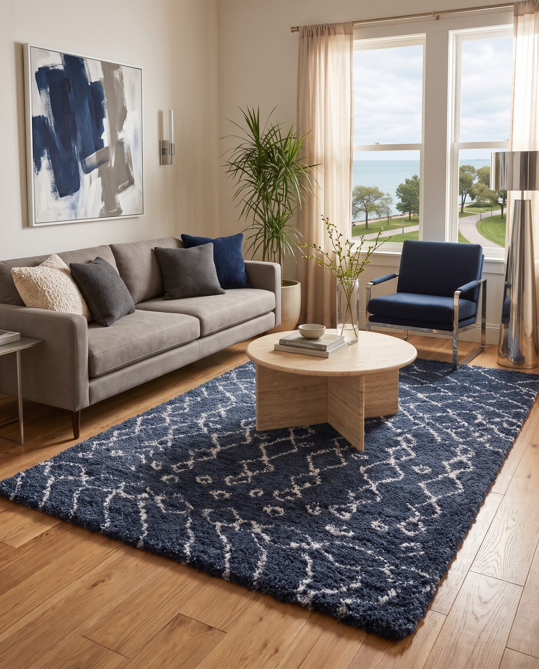 Navy Blue Moroccan Shag Rug