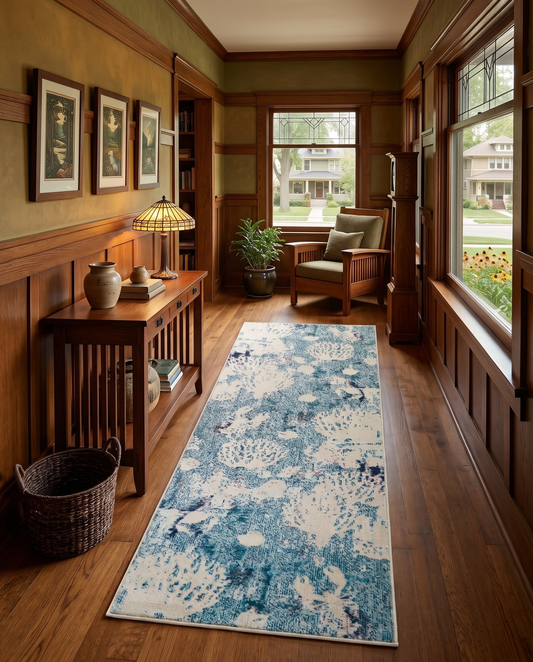 Light Blue Washable Amalfi Runner Rug