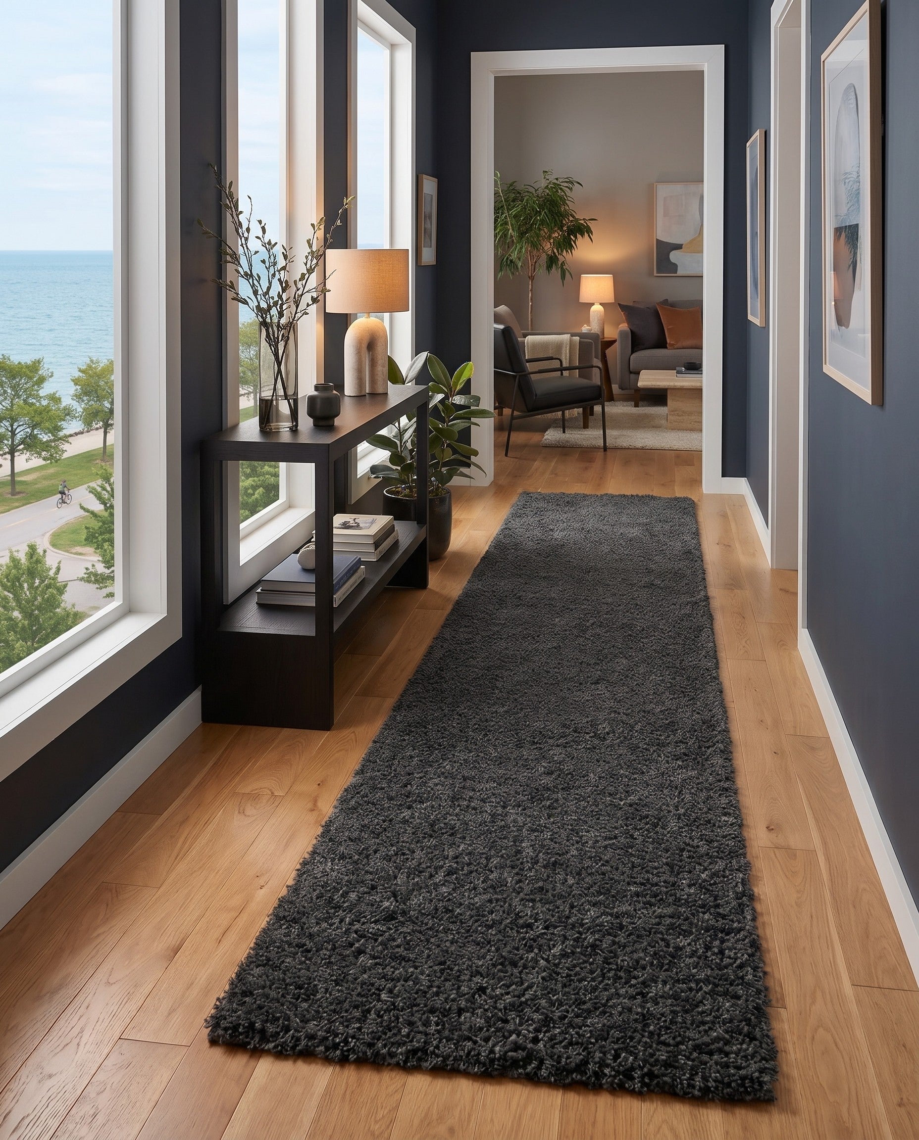 Graphite Gray Solid Shag Firelight Runner Rug