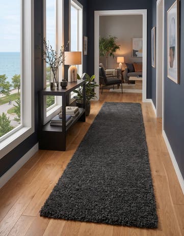 Graphite Gray Solid Shag Firelight Runner Rug