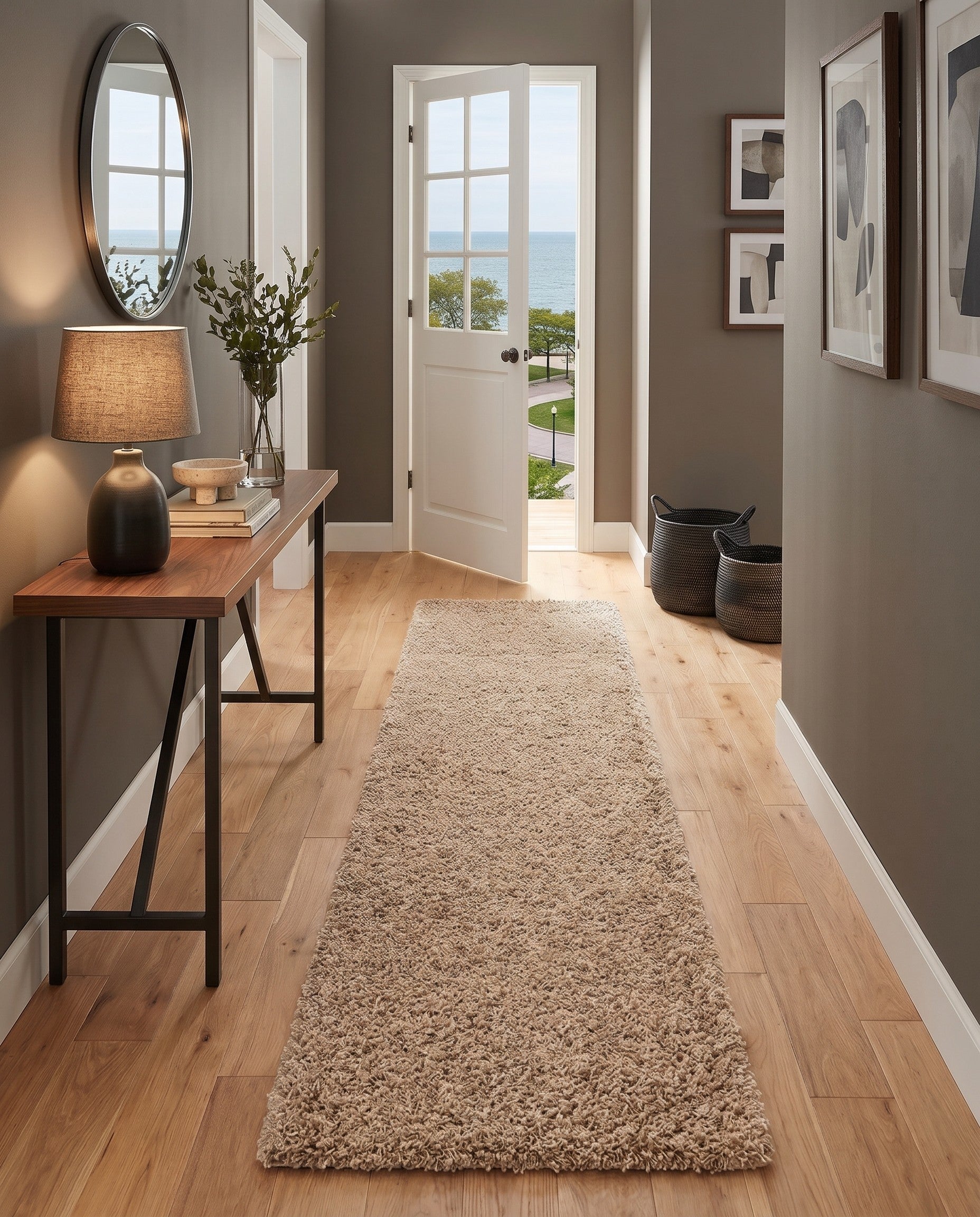 Taupe Solid Shag Runner Rug