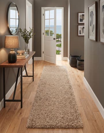 Taupe Solid Shag Runner Rug