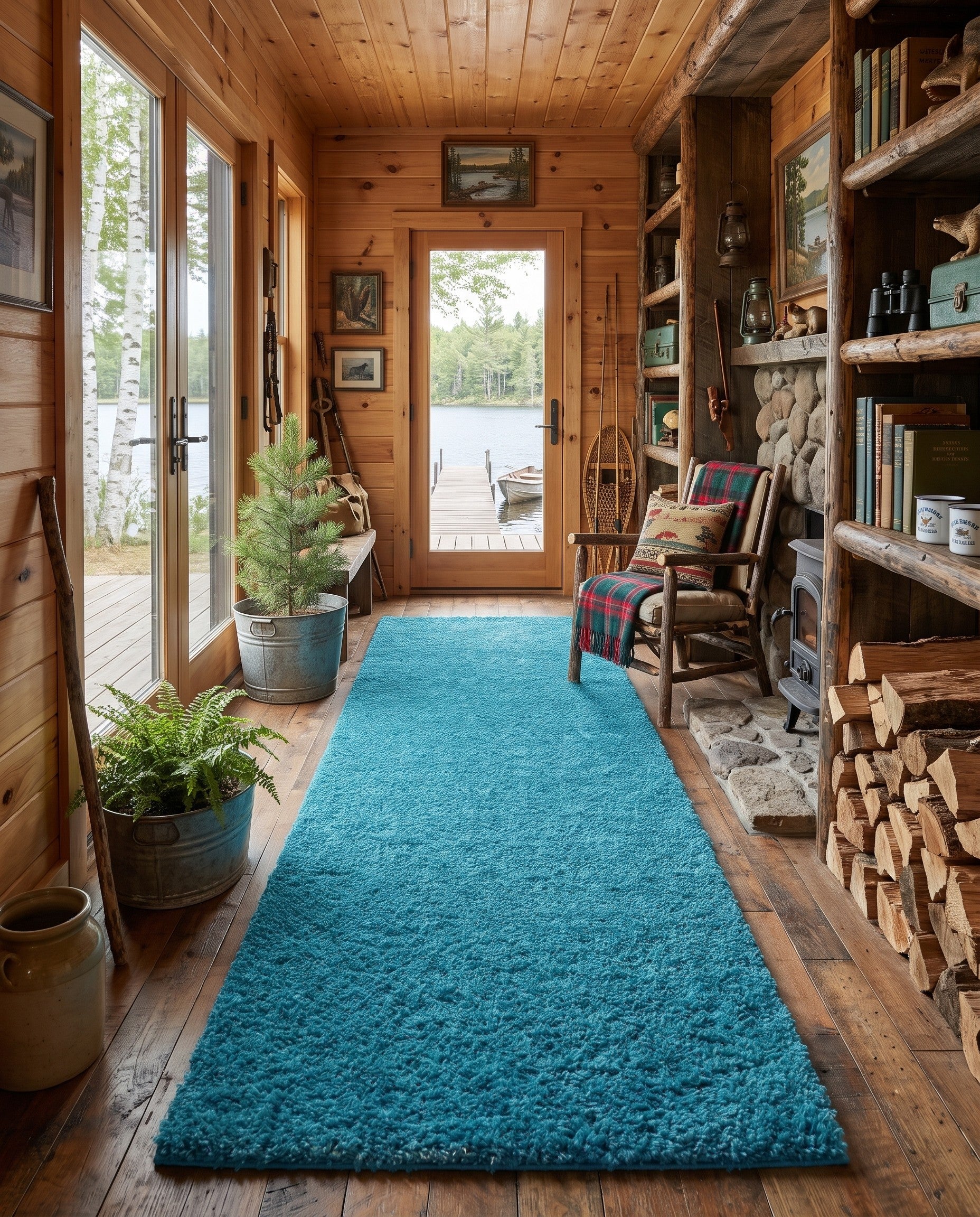 Turquoise Solid Shag Runner Rug