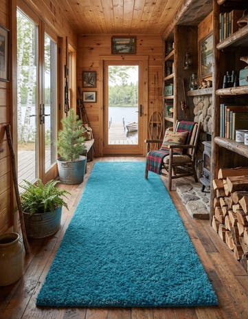Turquoise Solid Shag Runner Rug