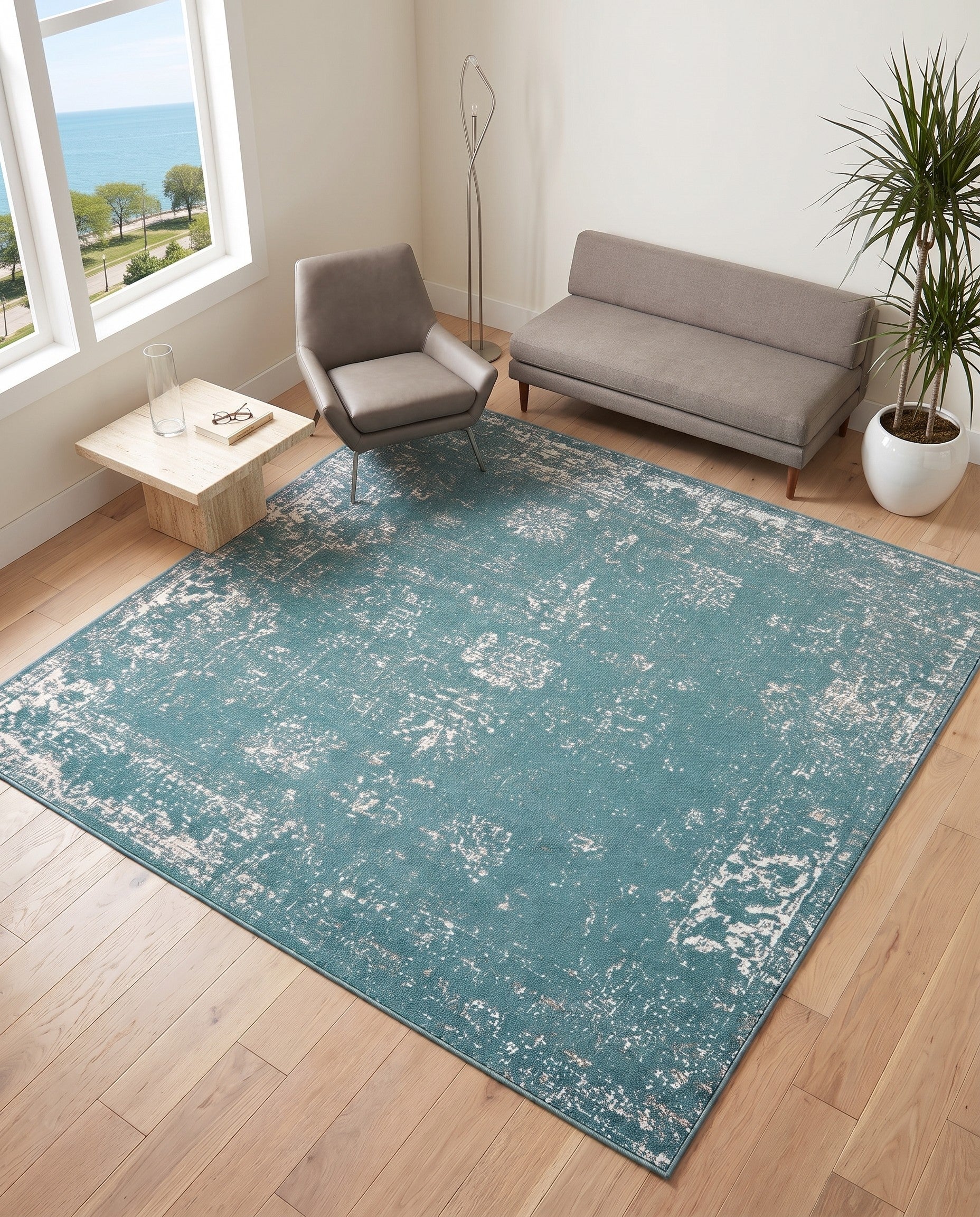 Turquoise Monte Carlo Square Rug