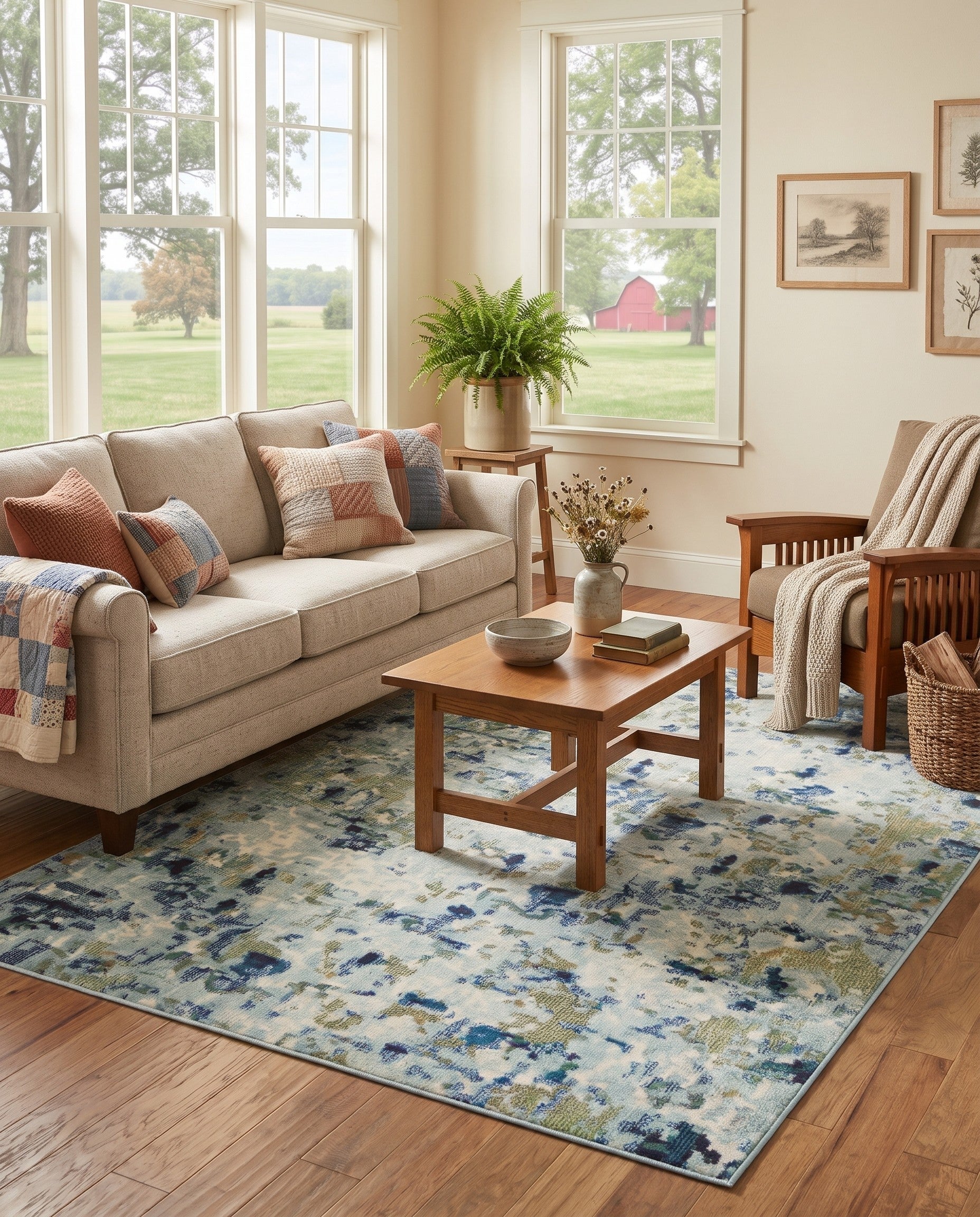 Light Blue Washable Theia Rug
