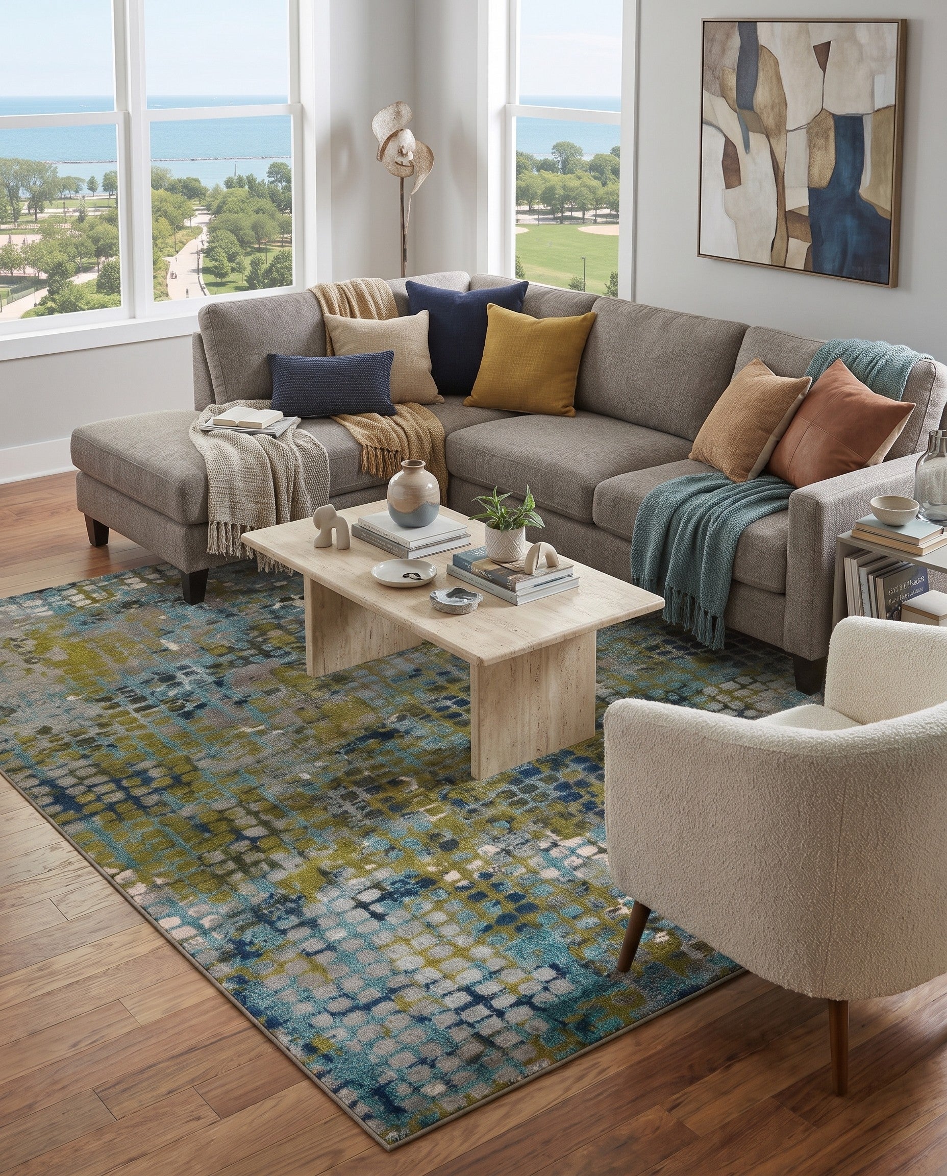 Blue and Green Washable Theia Rug