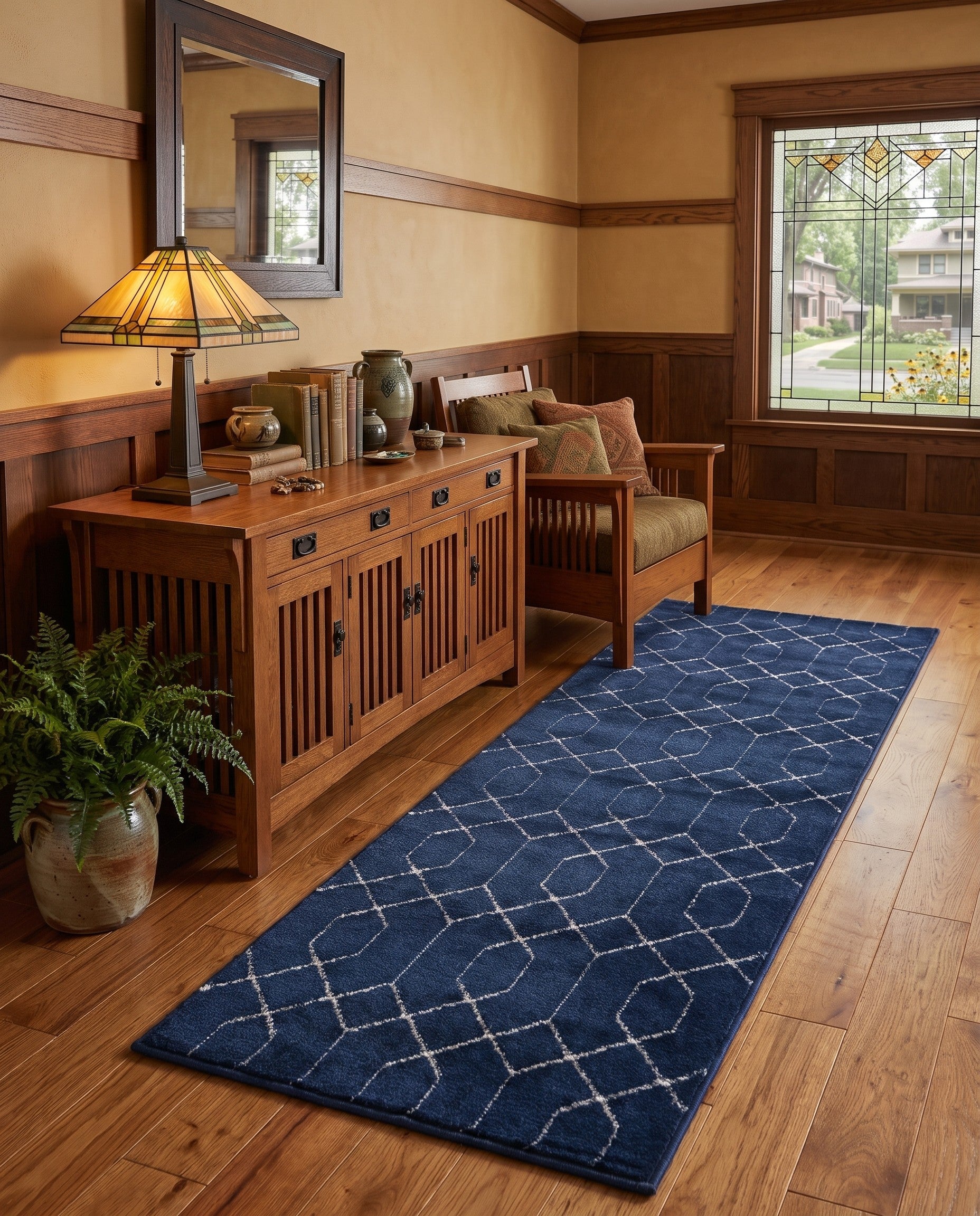Navy Blue and Silver Marilyn Monroe™ Glam Trellis Runner Rug