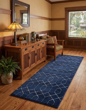 Navy Blue and Silver Marilyn Monroe™ Glam Trellis Runner Rug
