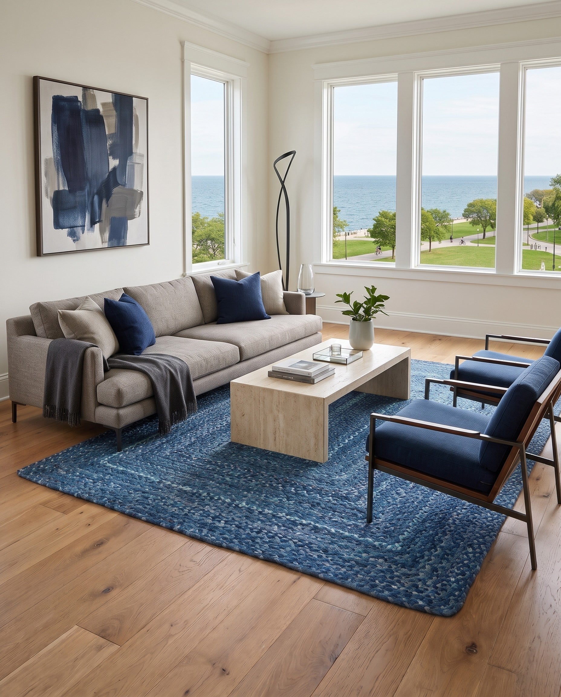 Blue Handmade Braided Chindi Rug
