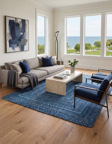 Blue Handmade Braided Chindi Rug