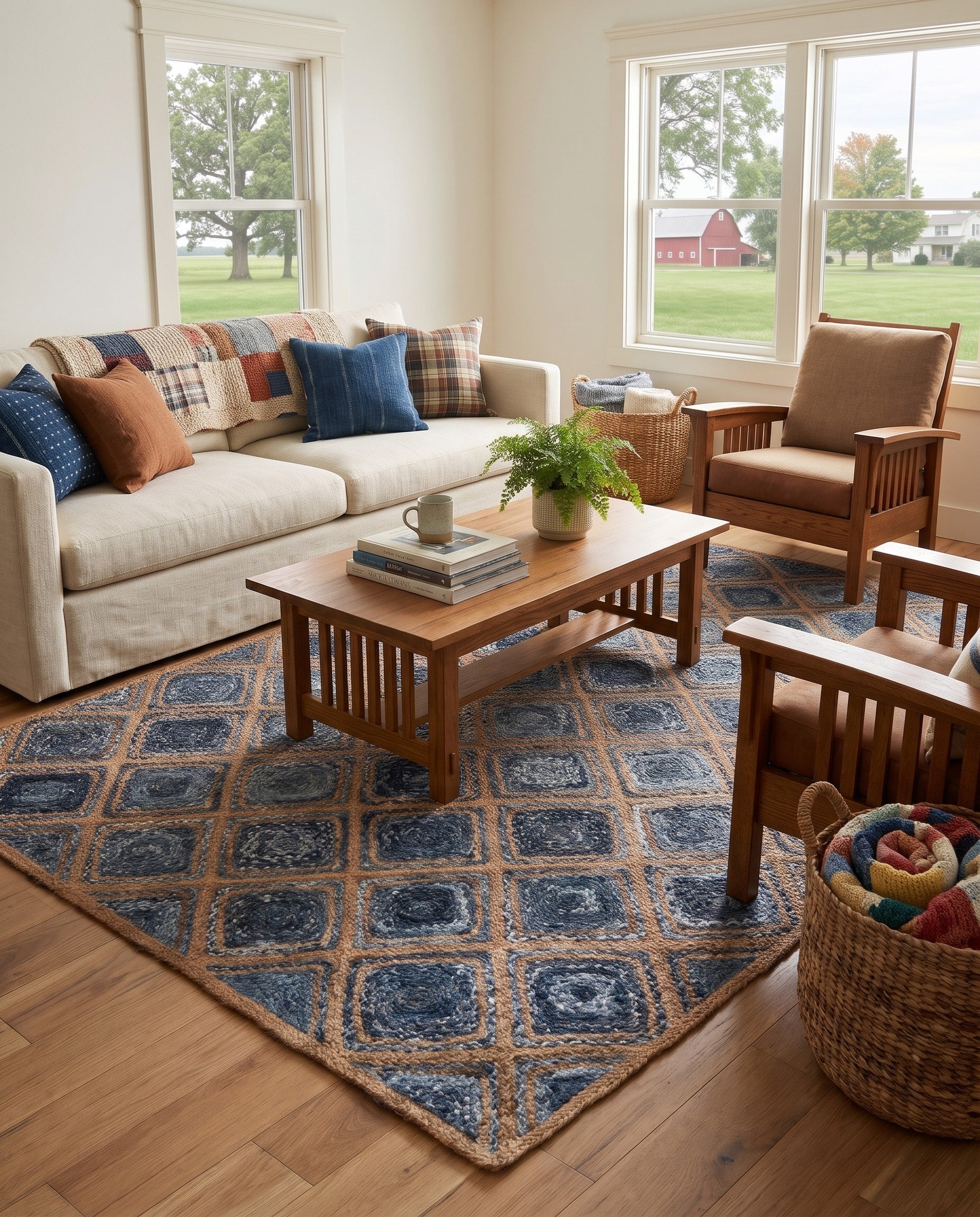 Blue Handmade Braided Jute Rug