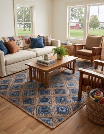 Blue Handmade Braided Jute Rug