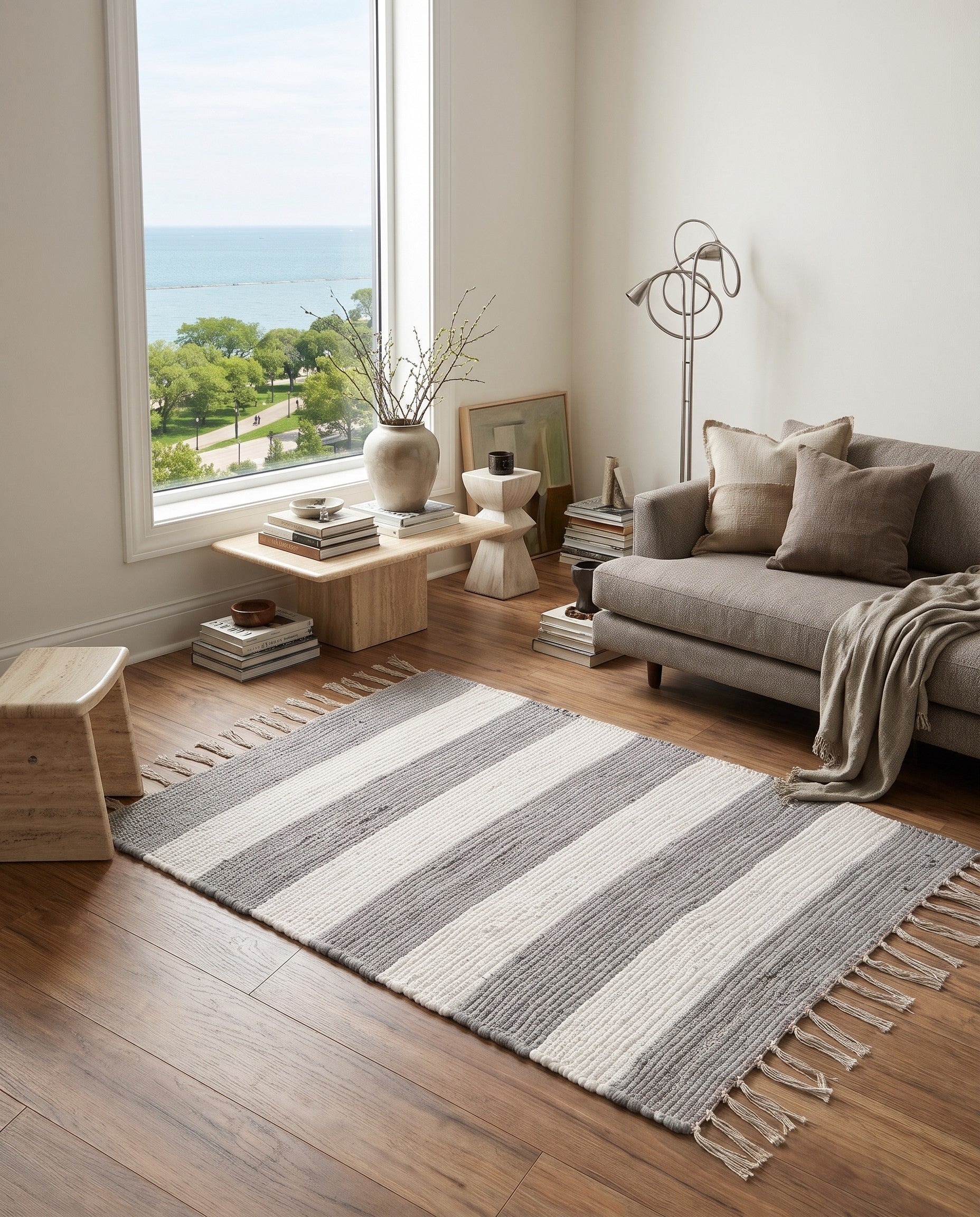 Gray Hand Woven Chindi Rag Rug