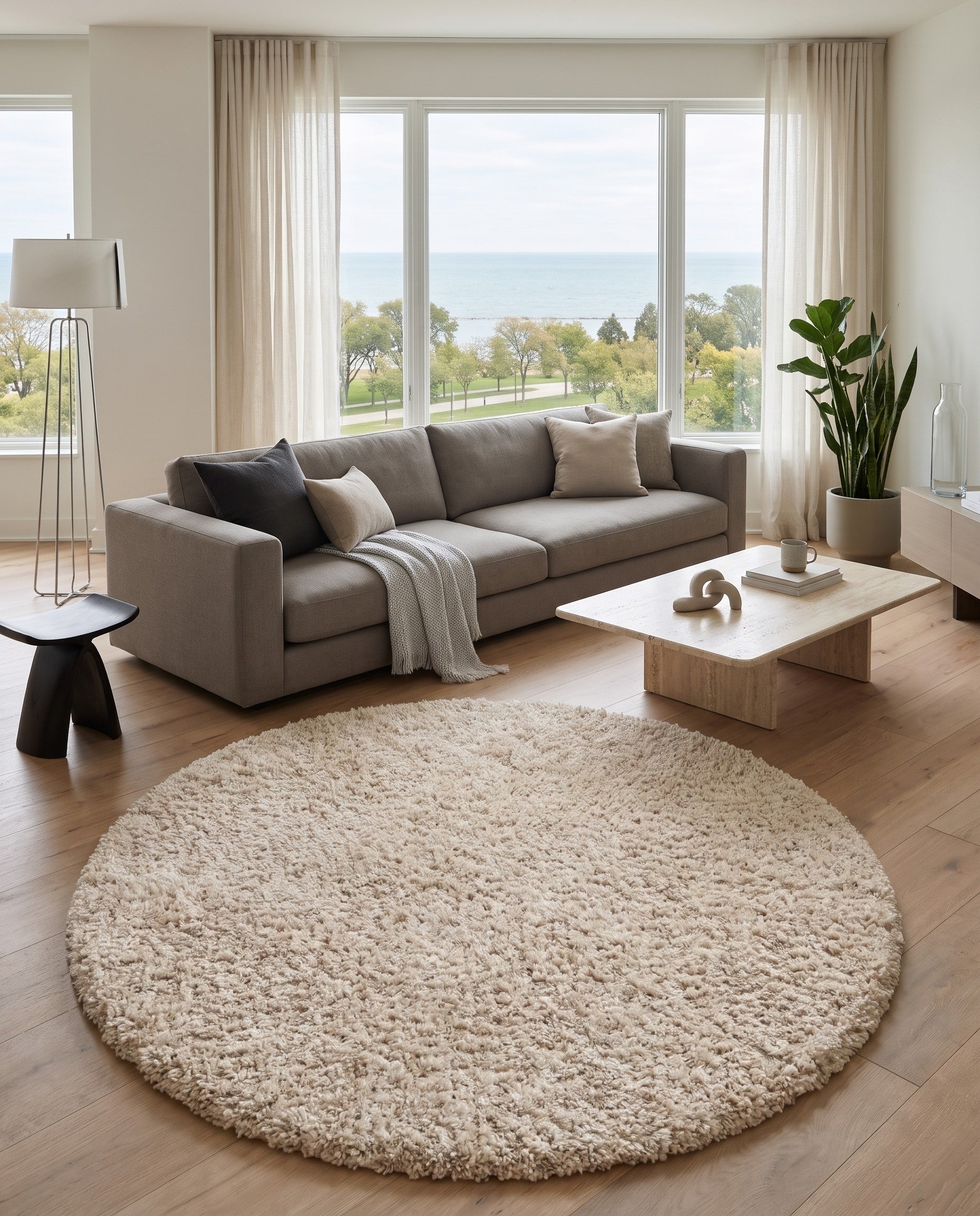 Ivory Athena Shag Round Rug
